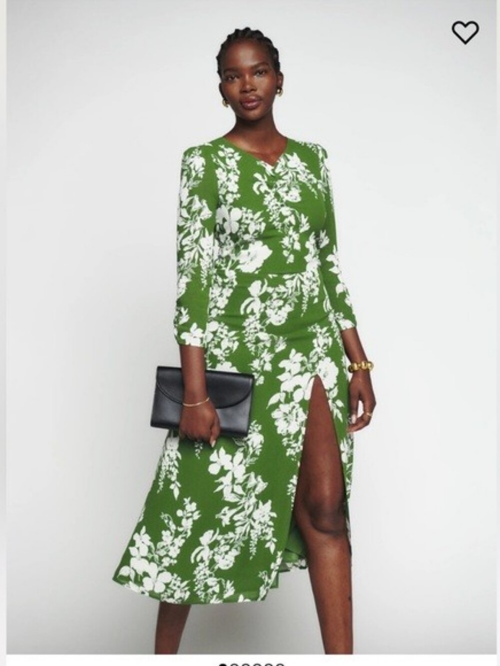 Reformatiom Green Floral Midi Dress With Slit